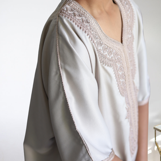 Beige - Kids Moroccan Thobe - Gaberdine Fabric
