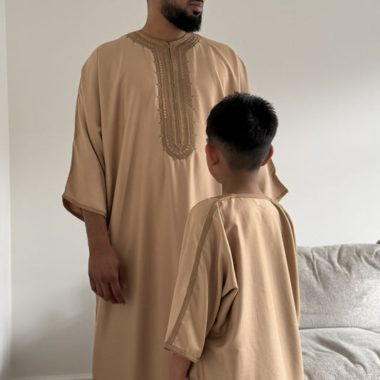 Desert Sand - Men’s Moroccan Kaftan Thobe - Premium Gaberdine Fabric