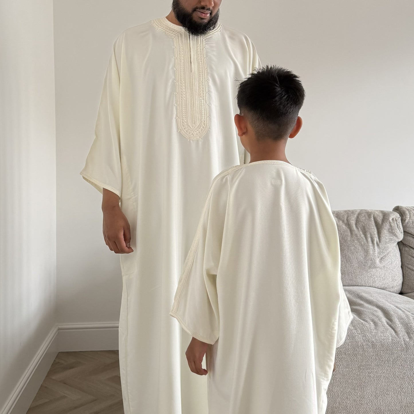Off White - Men’s Moroccan Kaftan Thobe - Premium Gaberdine Fabric