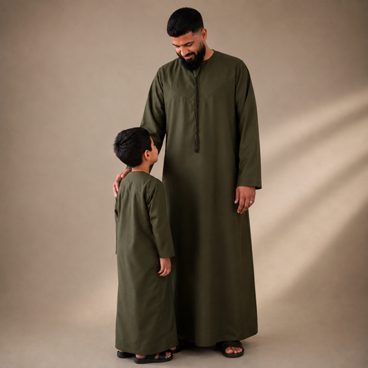 Olive Green - Kids Classic Emirati Thobe