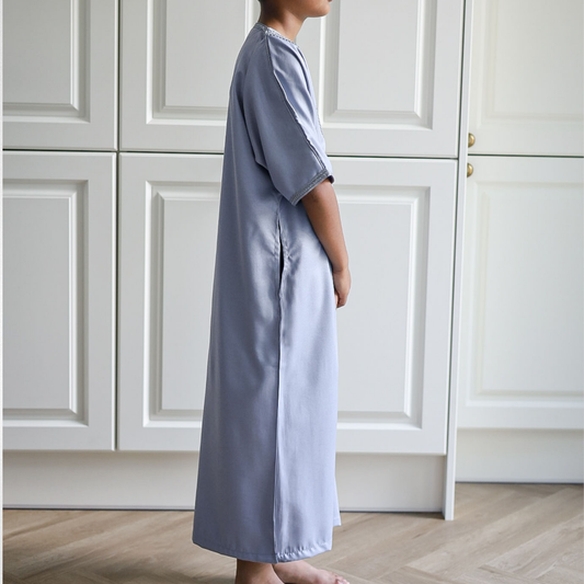 Steel Blue - Kids Moroccan Thobe - Gaberdine Fabric