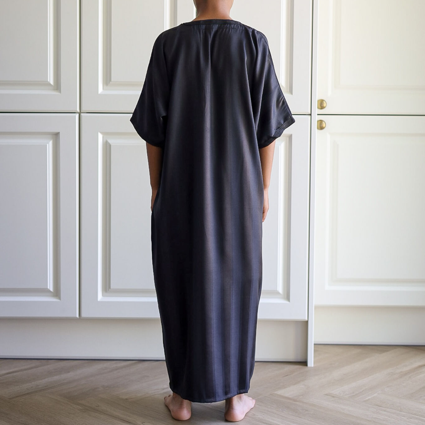 Black - Kids Classic Moroccan Thobe - Striped