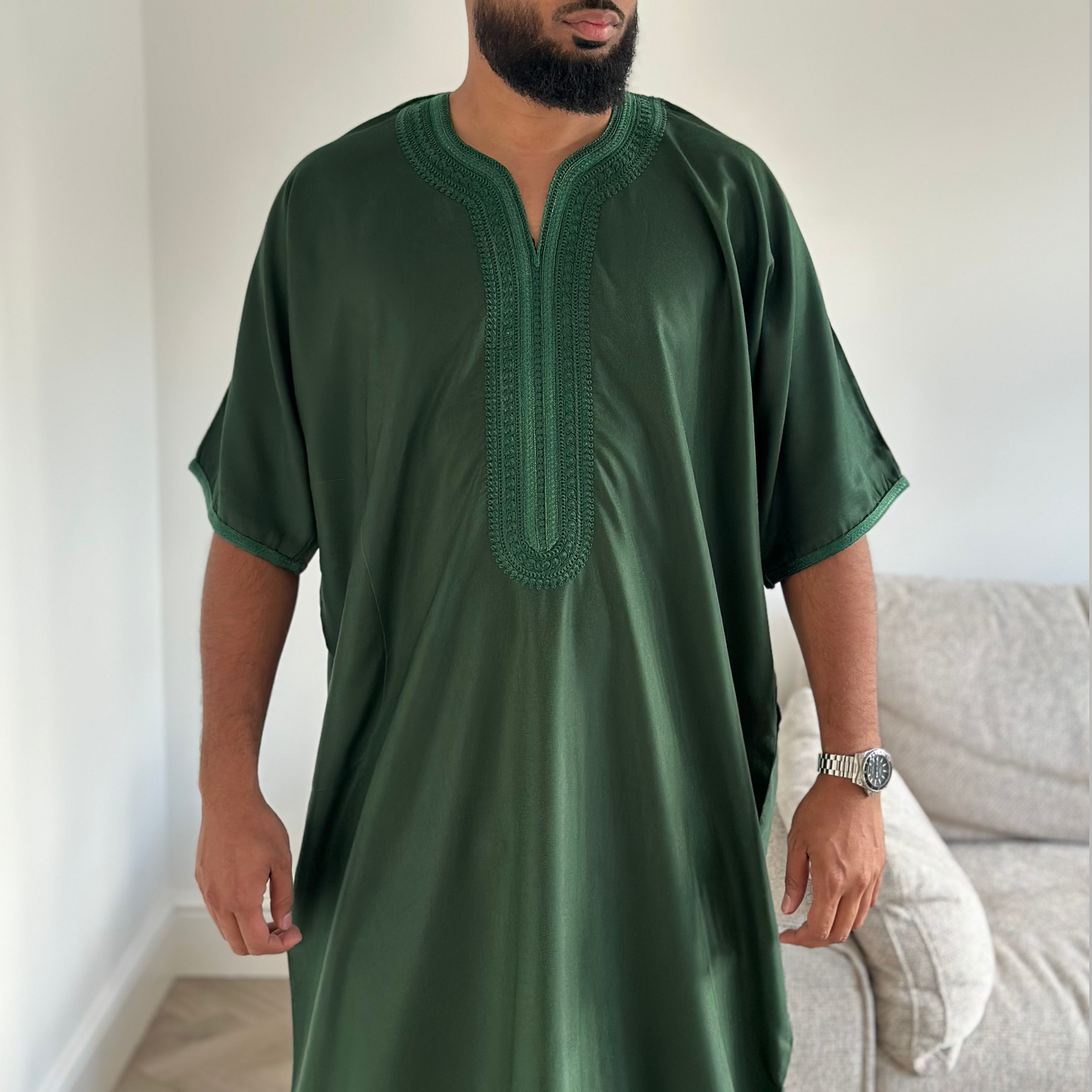 Forest Green - Men’s Moroccan Thobe - Gaberdine Fabric
