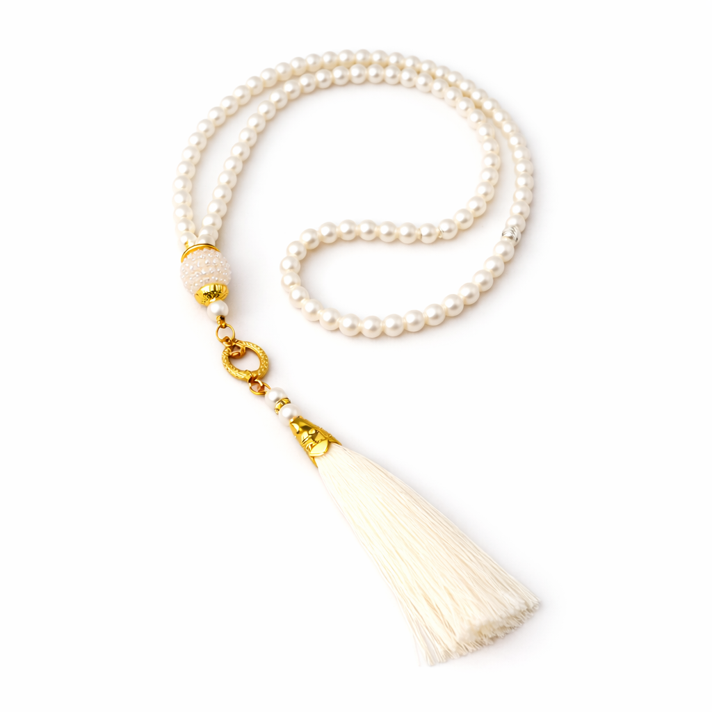 White Pearl Tasbih – 99 Bead Prayer Beads