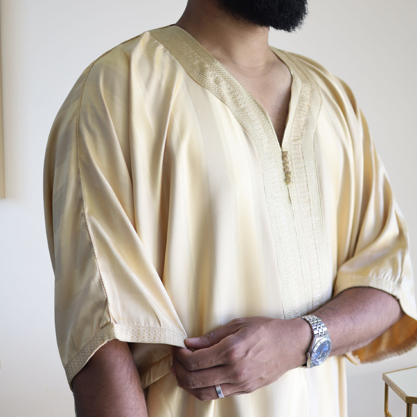 Desert Sand - Men’s Classic Moroccan Thobe - Striped