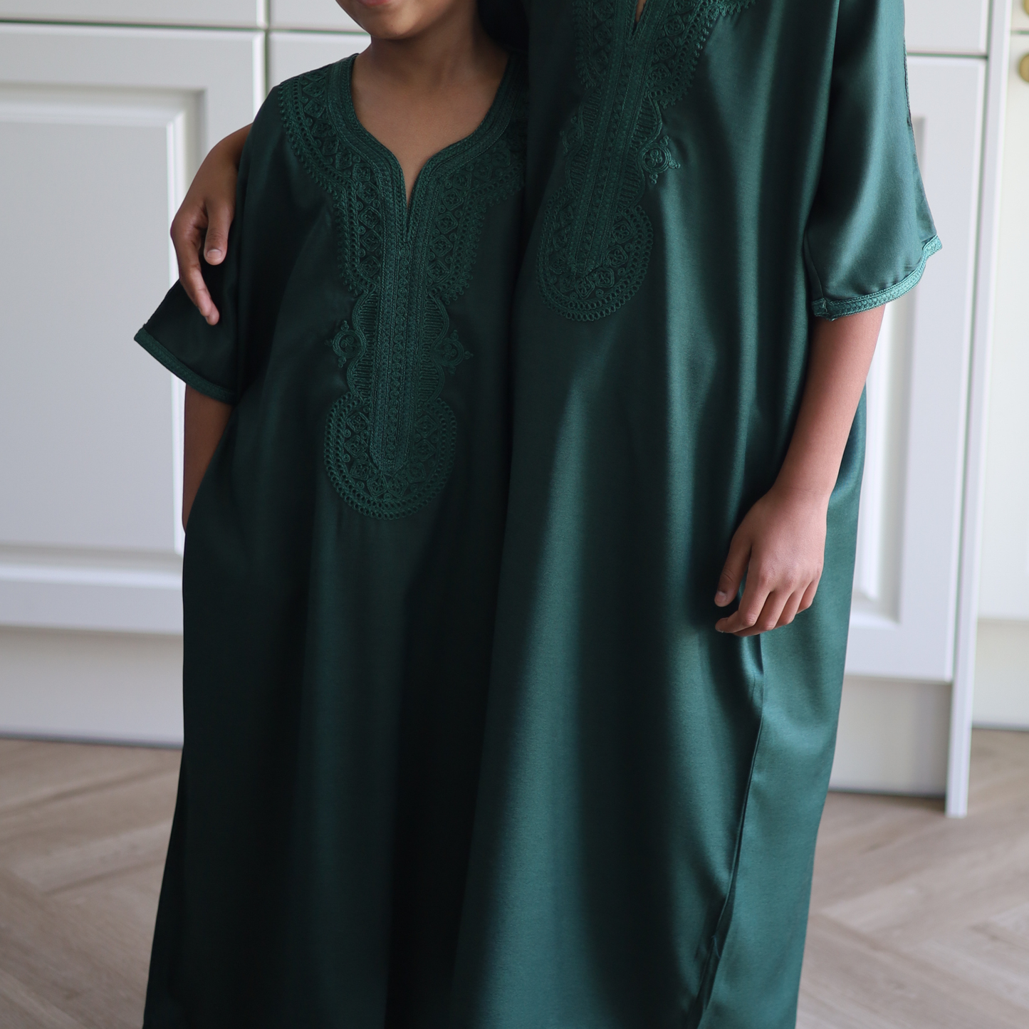 Green - Kids Moroccan Thobe - Gaberdine Fabric