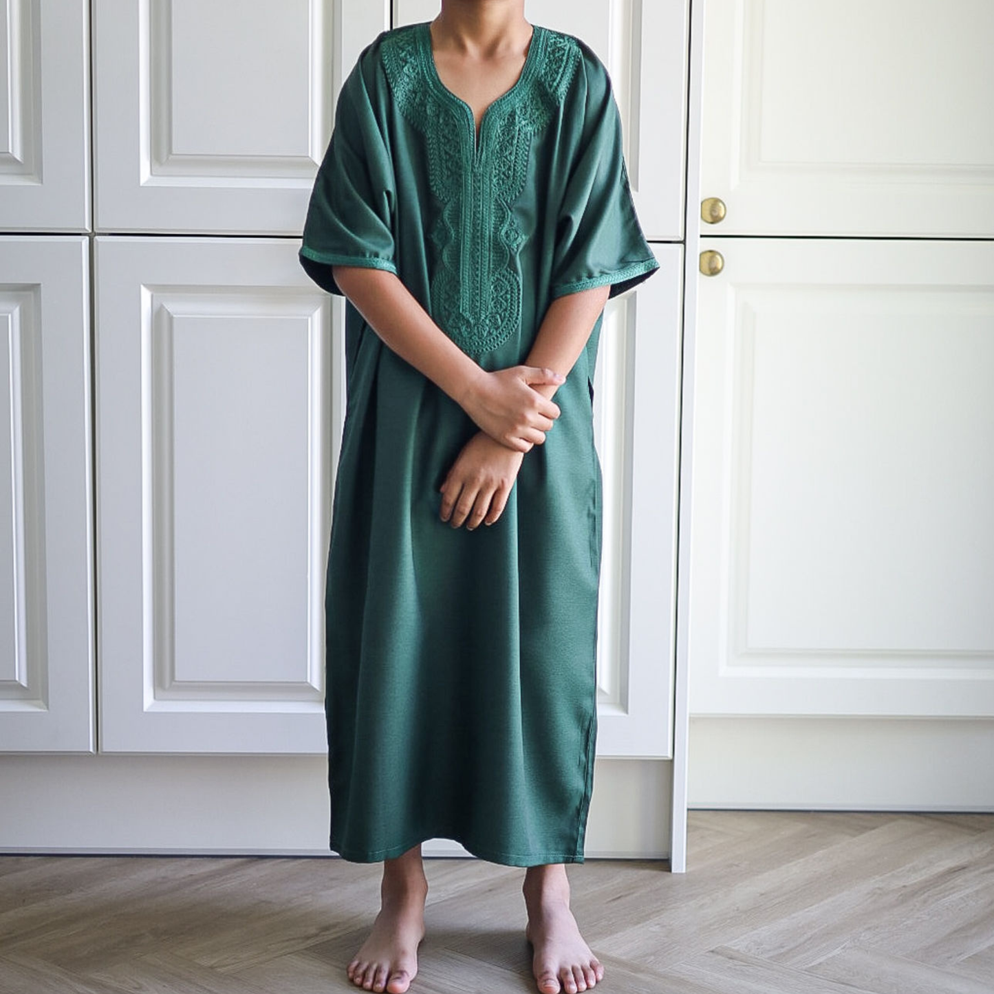Green - Kids Moroccan Thobe - Gaberdine Fabric