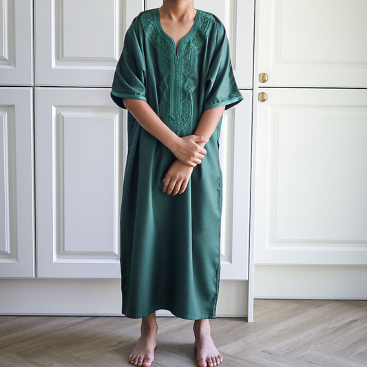 Green - Kids Moroccan Thobe - Gaberdine Fabric