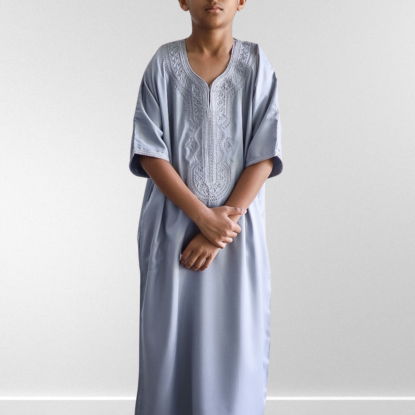 Grey - Kids Moroccan Thobe - Gaberdine Fabric