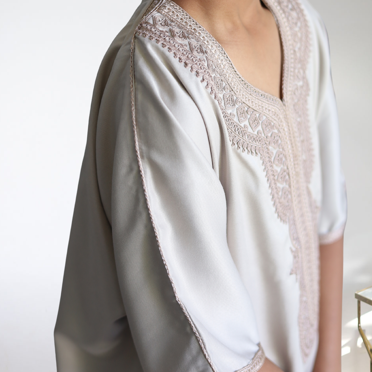 Beige - Kids Moroccan Thobe - Gaberdine Fabric