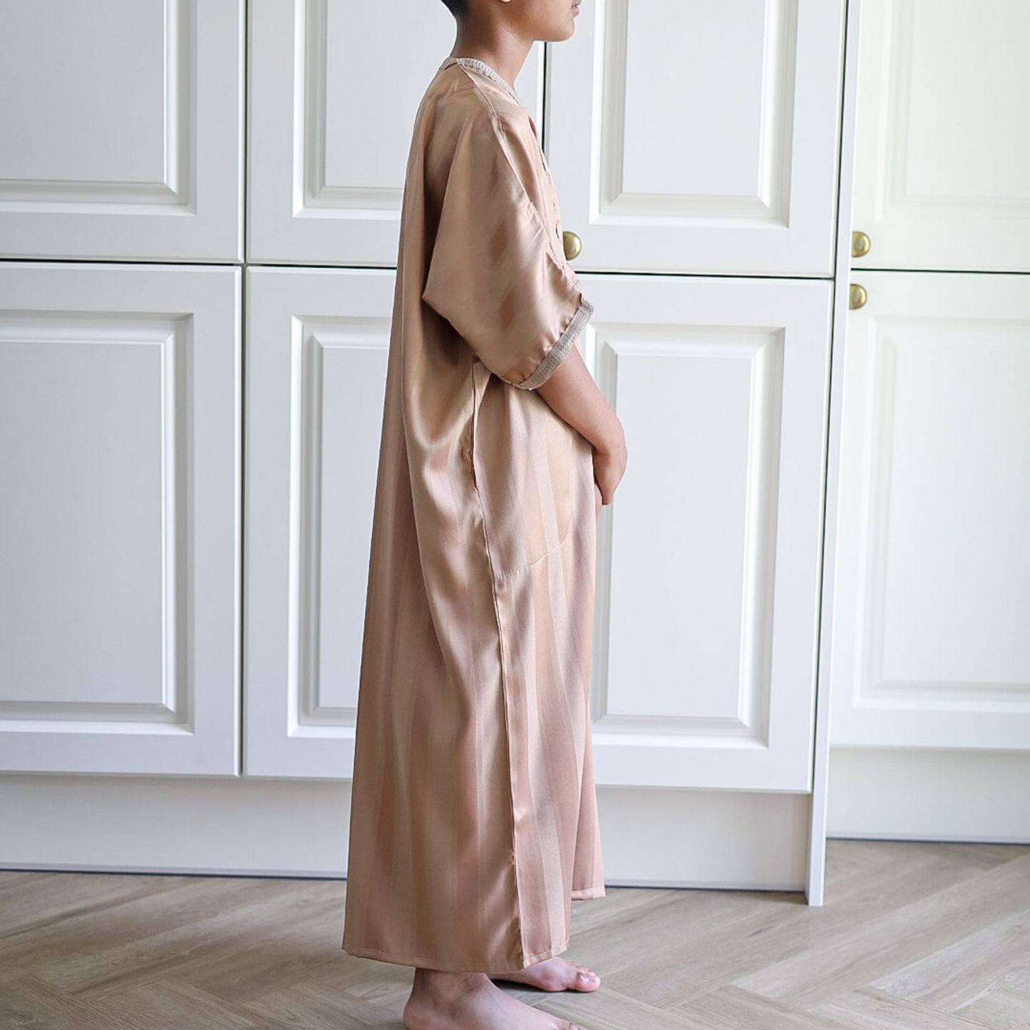 Beige - Kids Classic Moroccan Thobe - Striped