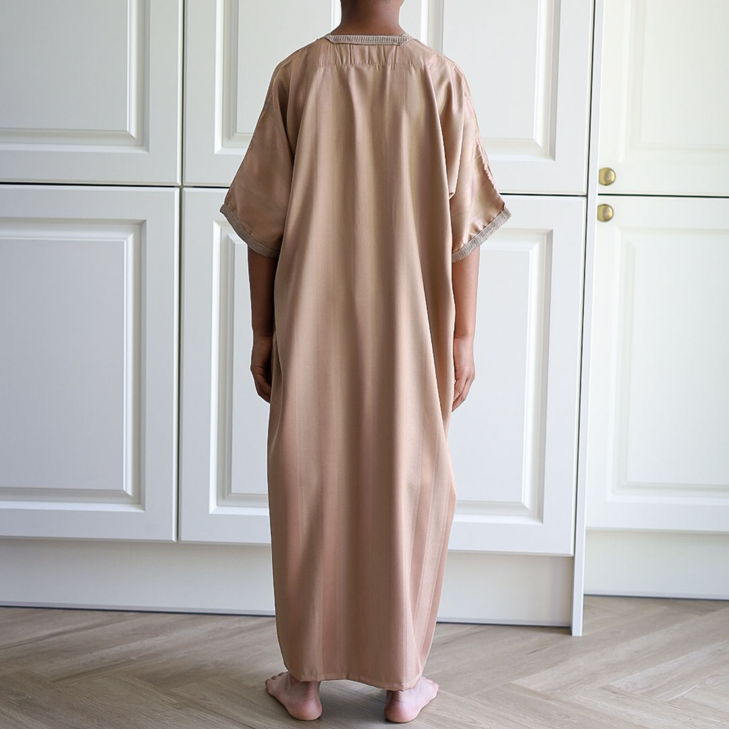 Beige - Kids Classic Moroccan Thobe - Striped