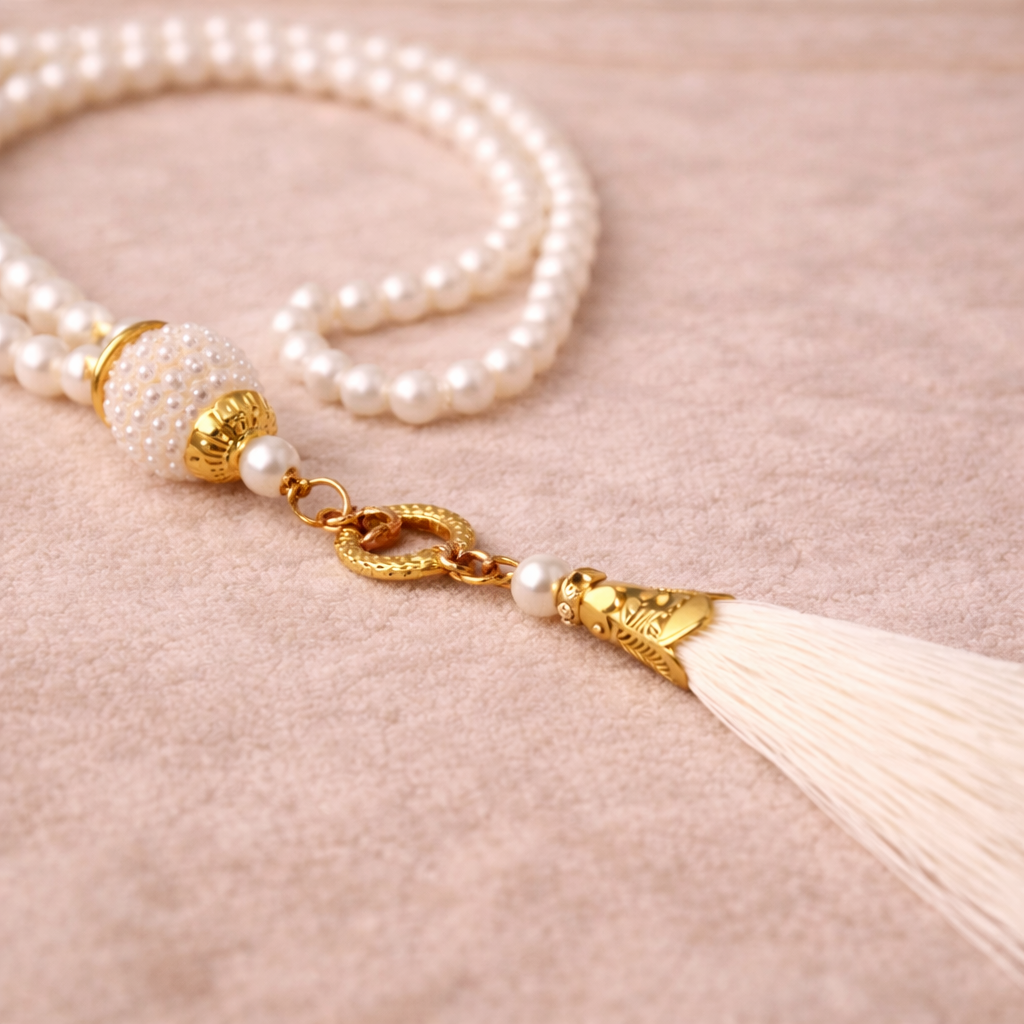White Pearl Tasbih – 99 Bead Prayer Beads