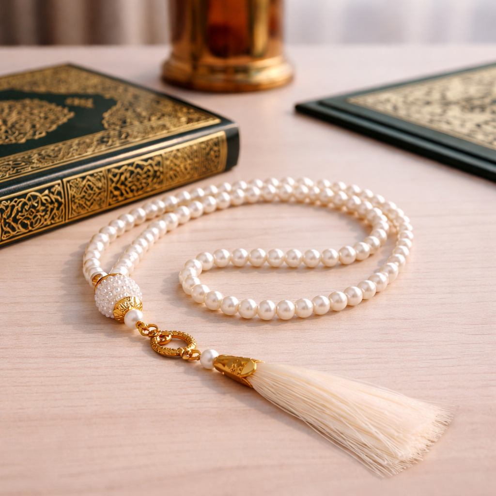White Pearl Tasbih – 99 Bead Prayer Beads