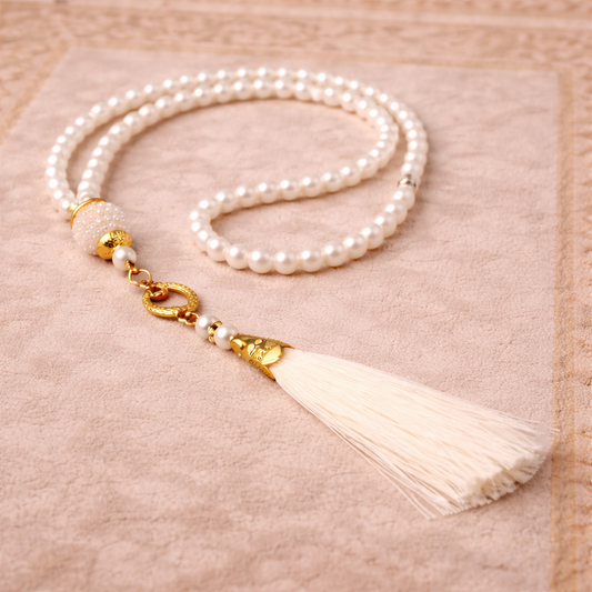White Pearl Tasbih – 99 Bead Prayer Beads