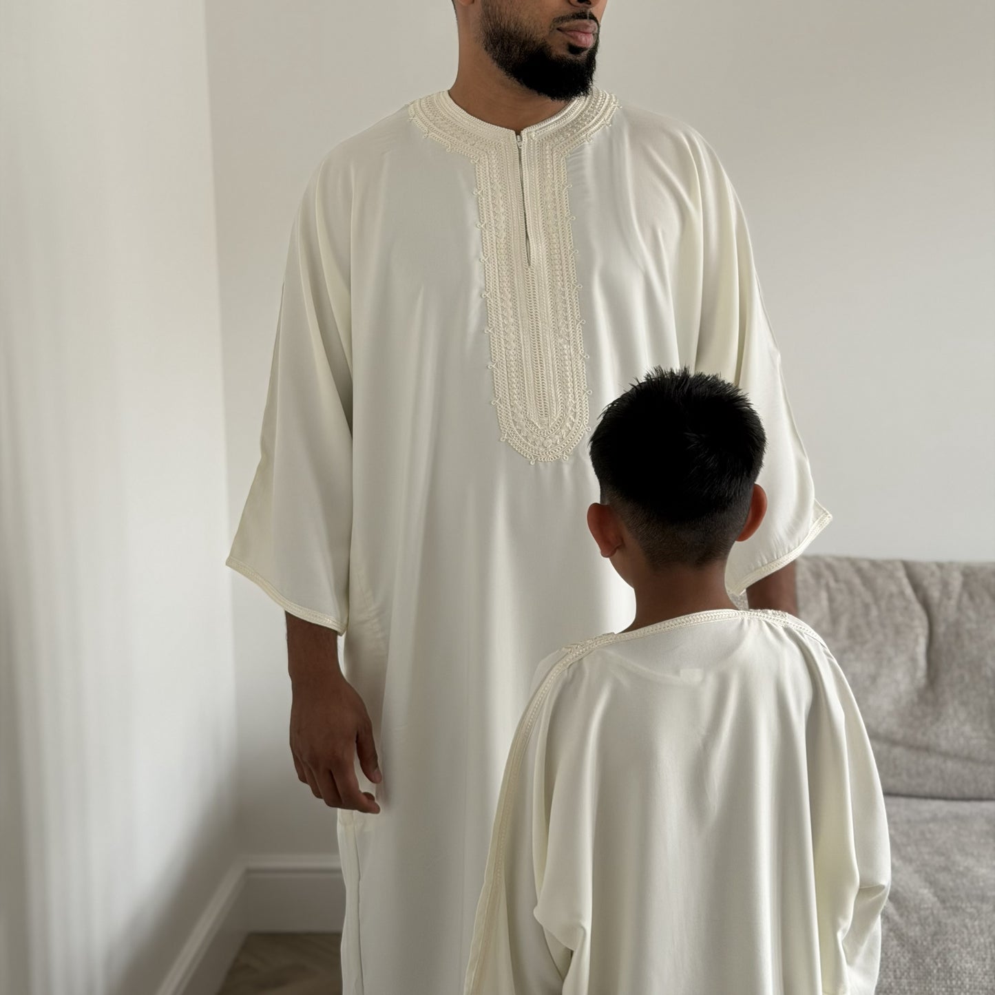 Off White - Men’s Moroccan Kaftan Thobe - Premium Gaberdine Fabric