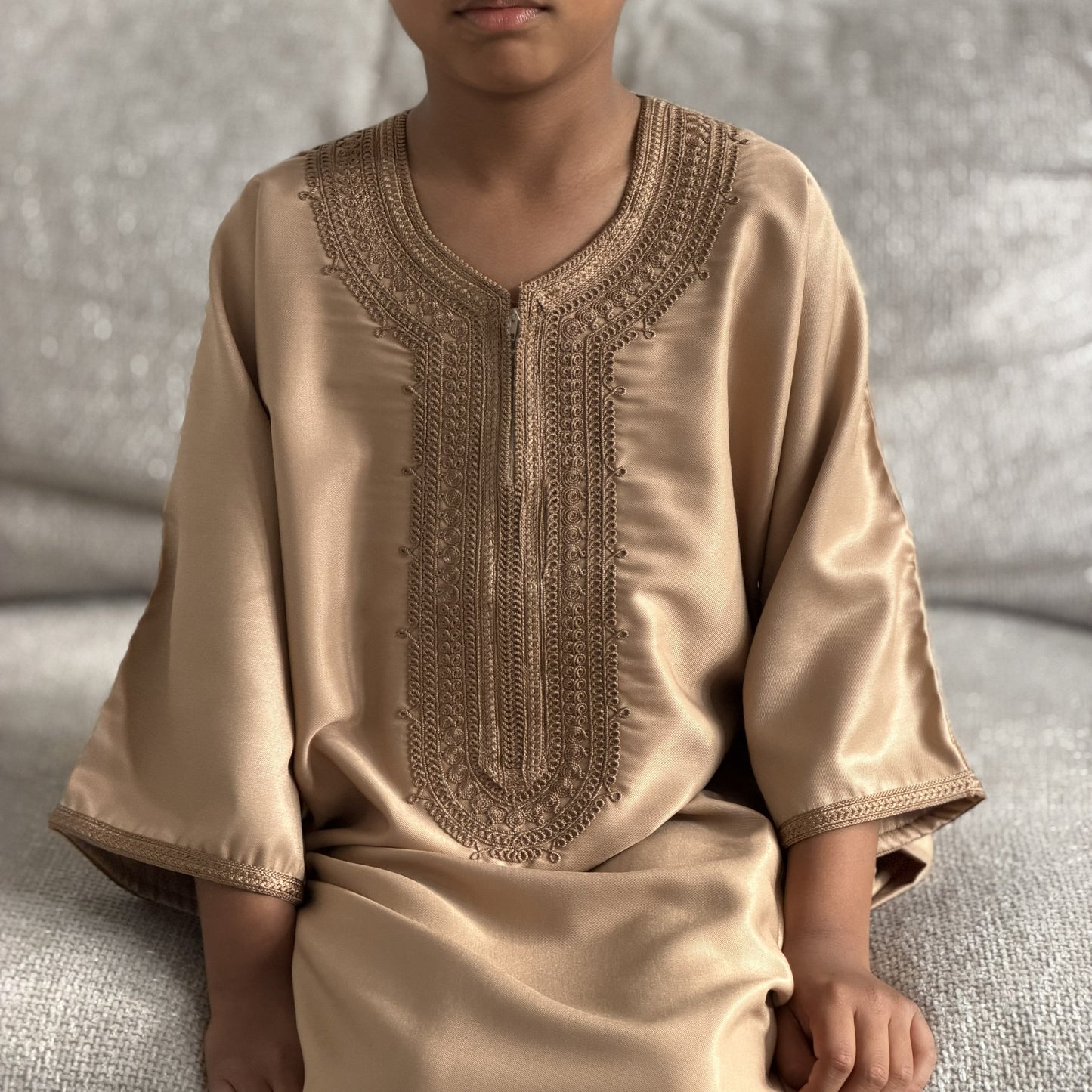 Desert Sand - Boys Moroccan Kaftan Thobe - Premium Gaberdine Fabric