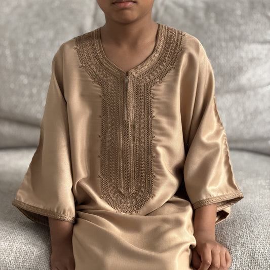 Desert Sand - Boys Moroccan Kaftan Thobe - Premium Gaberdine Fabric