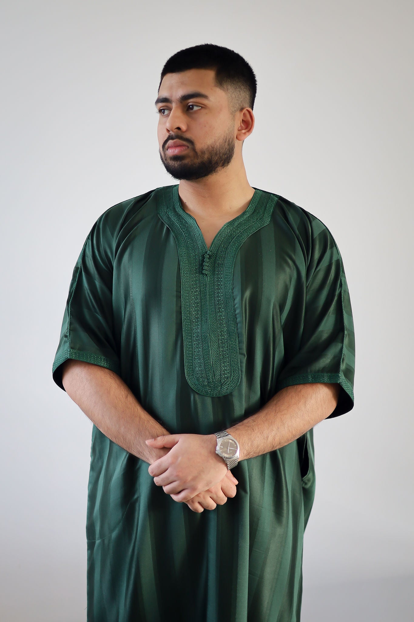 Green - Men’s Classic Moroccan Thobe - Striped