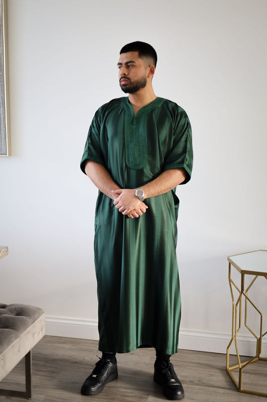 Green - Men’s Classic Moroccan Thobe - Striped