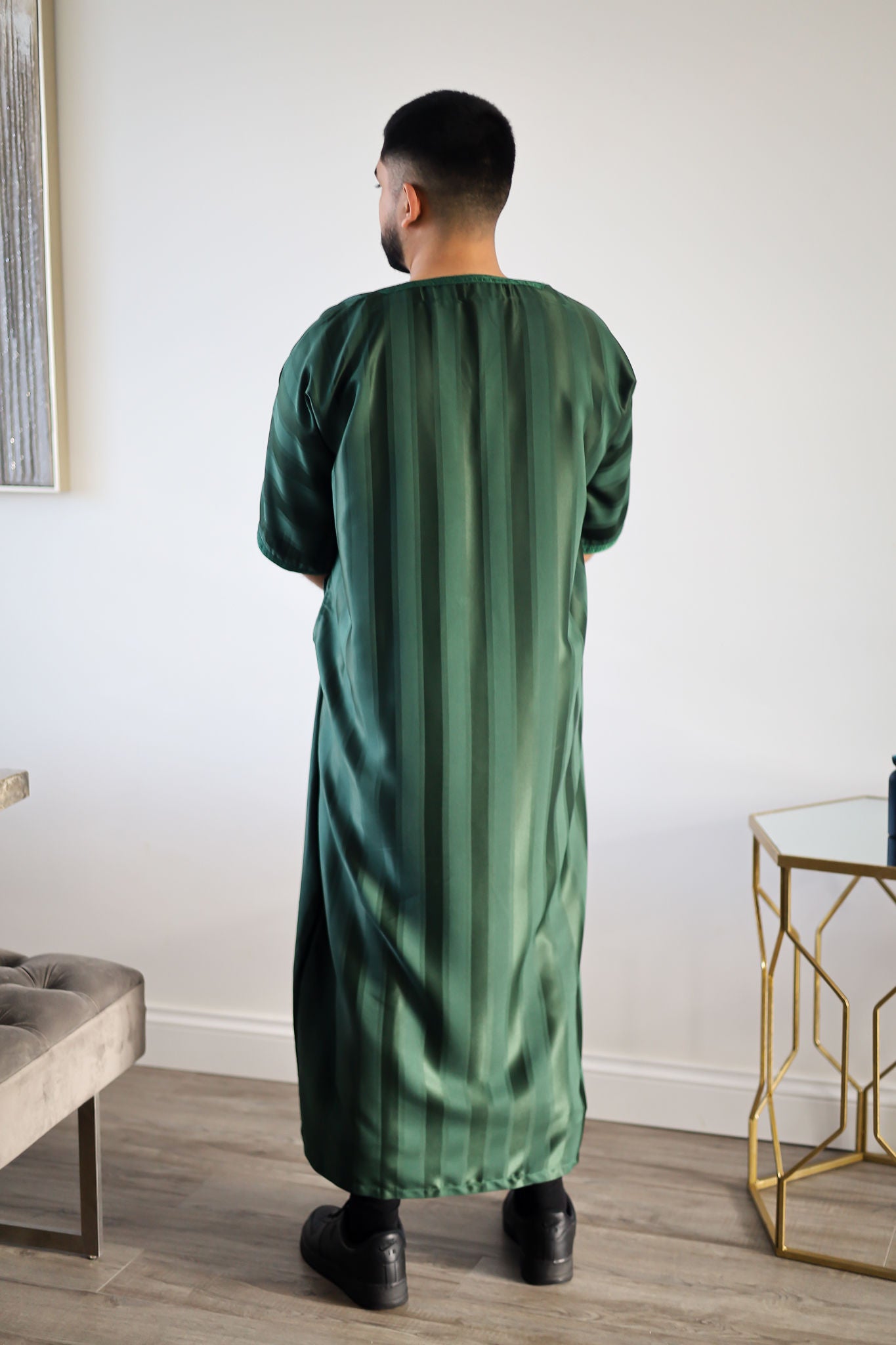 Green - Men’s Classic Moroccan Thobe - Striped