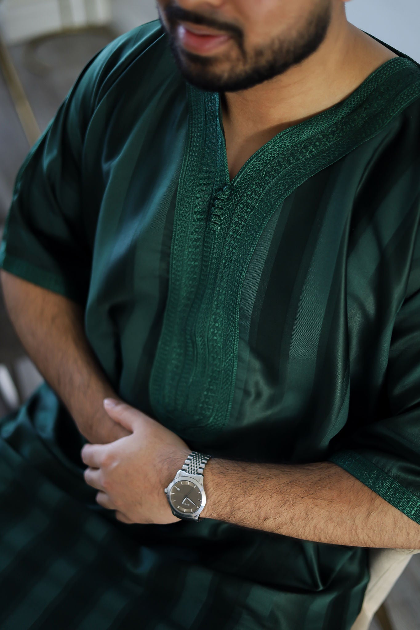 Green - Men’s Classic Moroccan Thobe - Striped