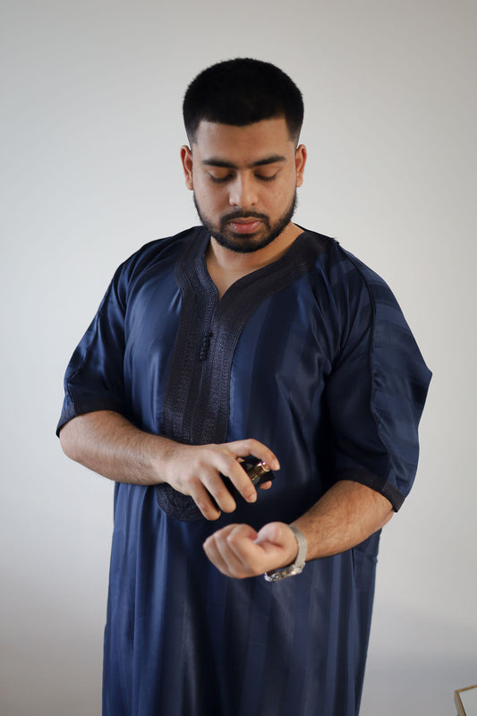 Navy - Men’s Classic Moroccan Thobe - Striped
