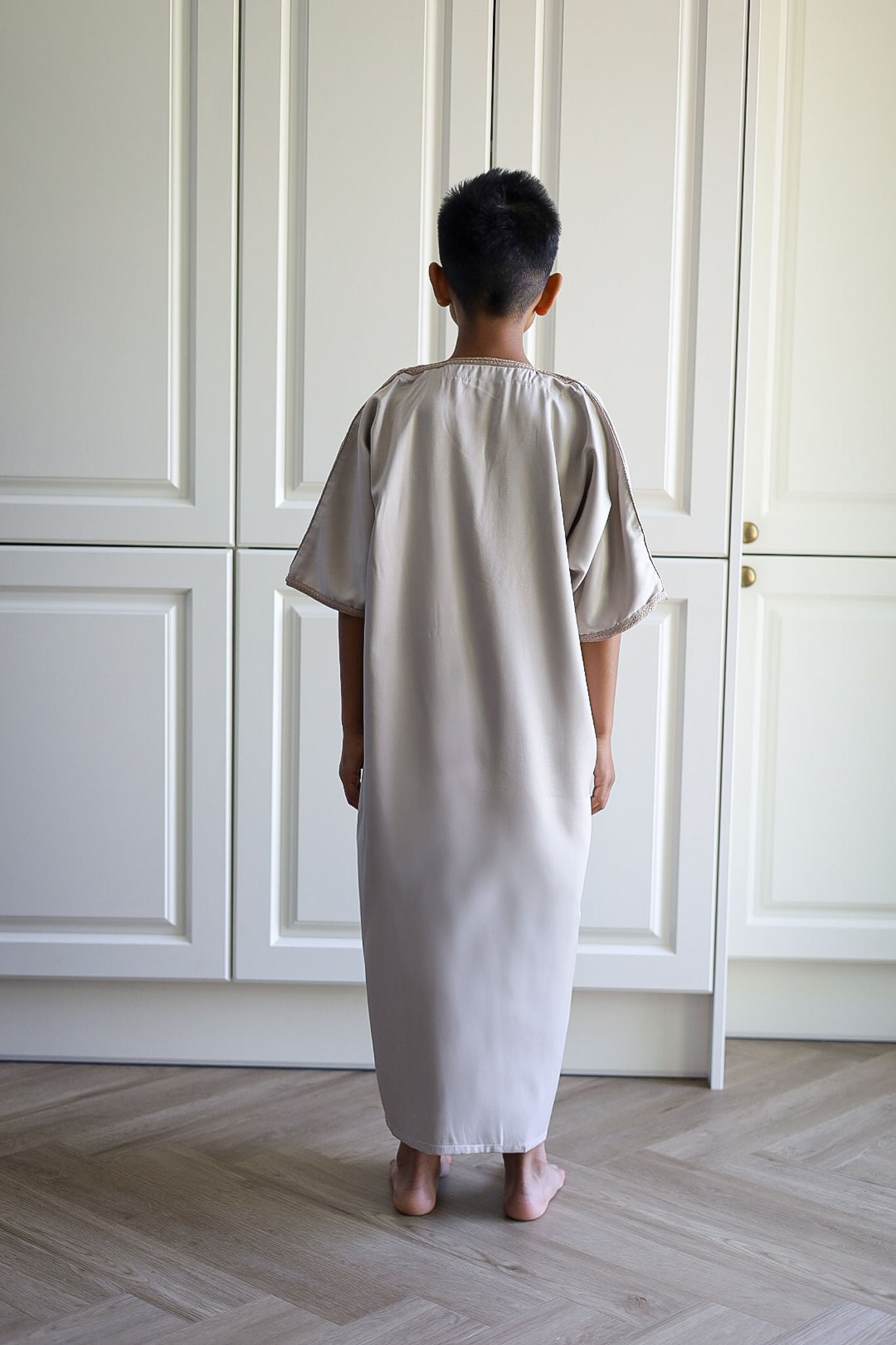 Beige - Kids Moroccan Thobe - Gaberdine Fabric