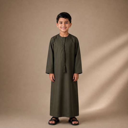 Khaki Green - Kids Classic Emirati Thobe