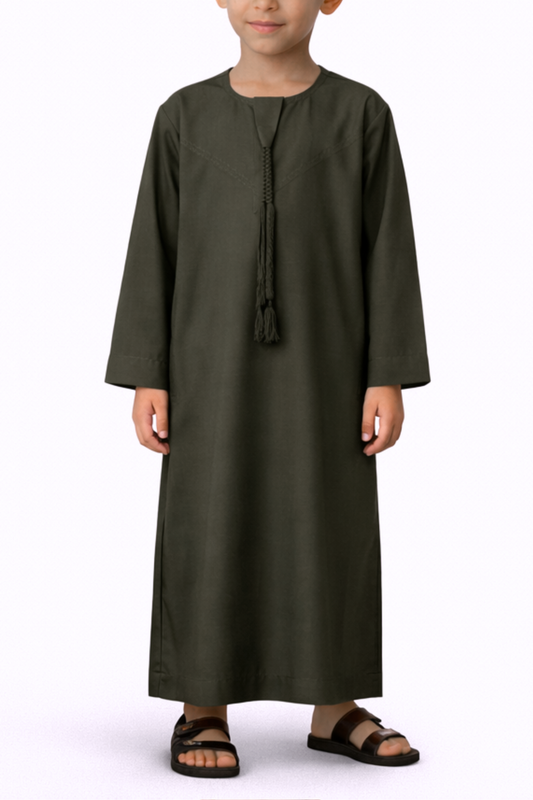 Olive Green - Kids Classic Emirati Thobe