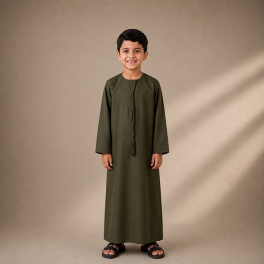Olive Green - Kids Classic Emirati Thobe