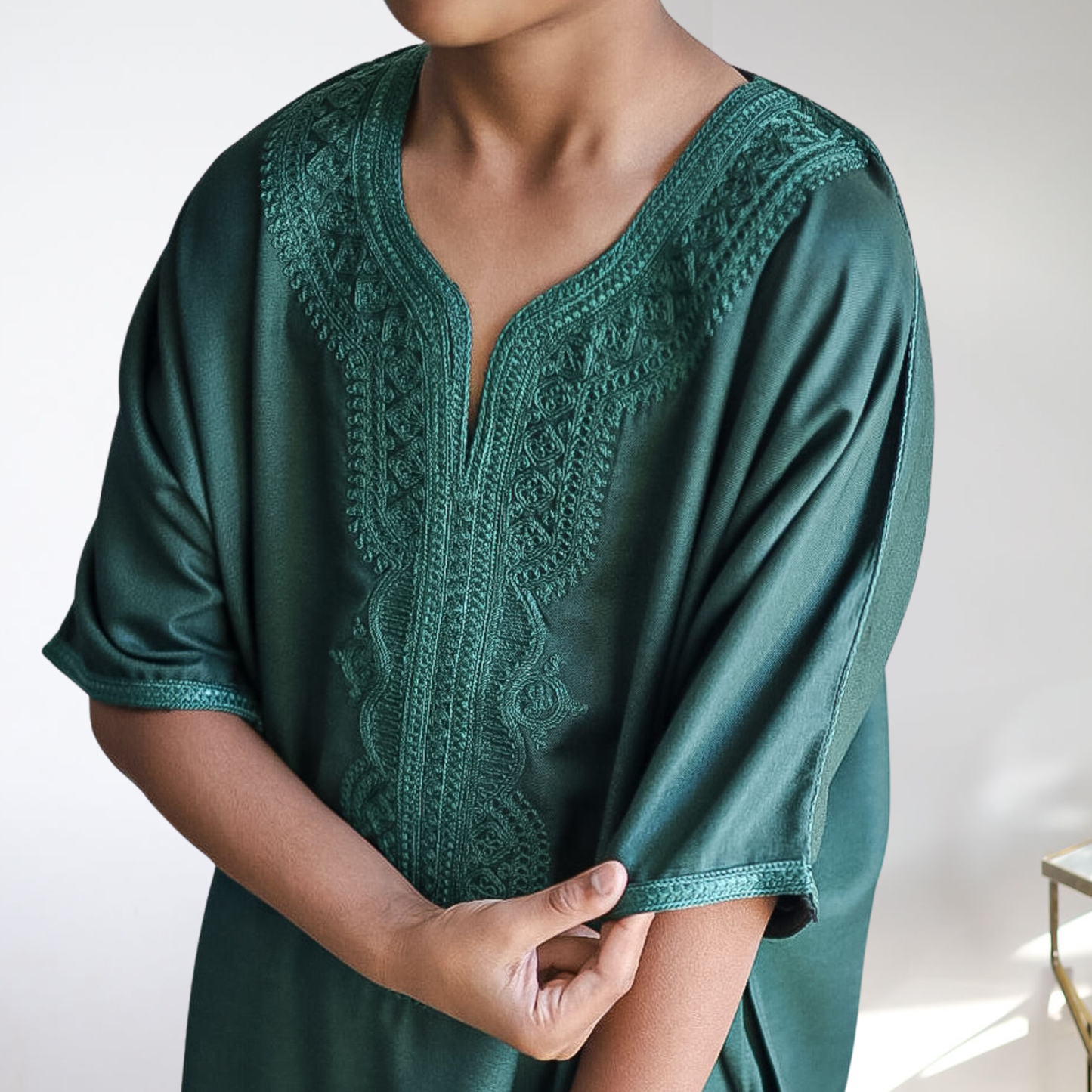 Green - Kids Moroccan Thobe - Gaberdine Fabric