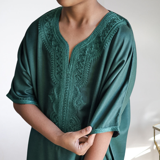 Green - Kids Moroccan Thobe - Gaberdine Fabric