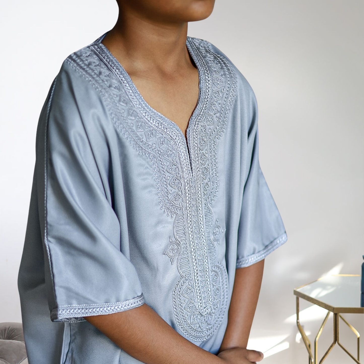 Grey - Kids Moroccan Thobe - Gaberdine Fabric