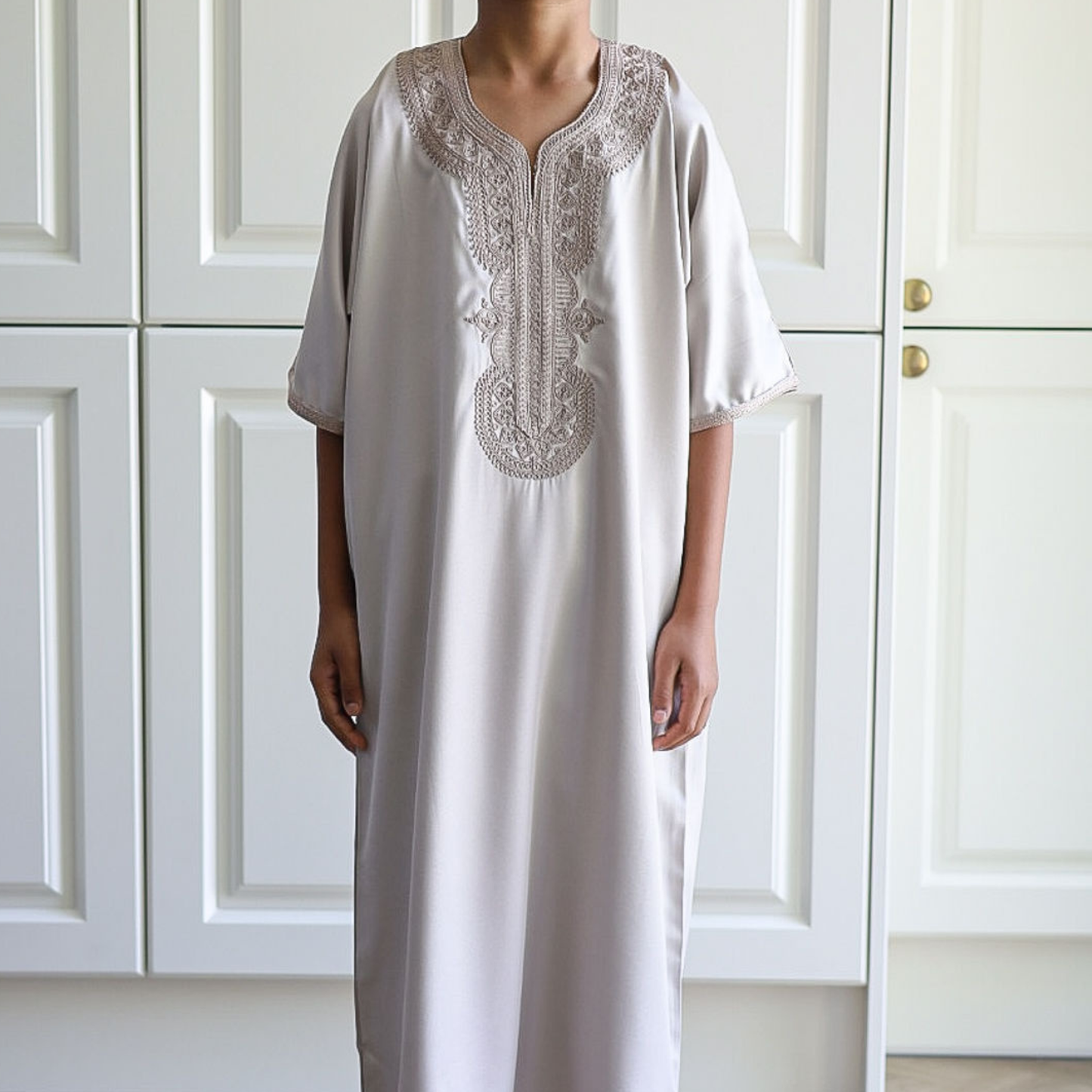 Beige - Kids Moroccan Thobe - Gaberdine Fabric
