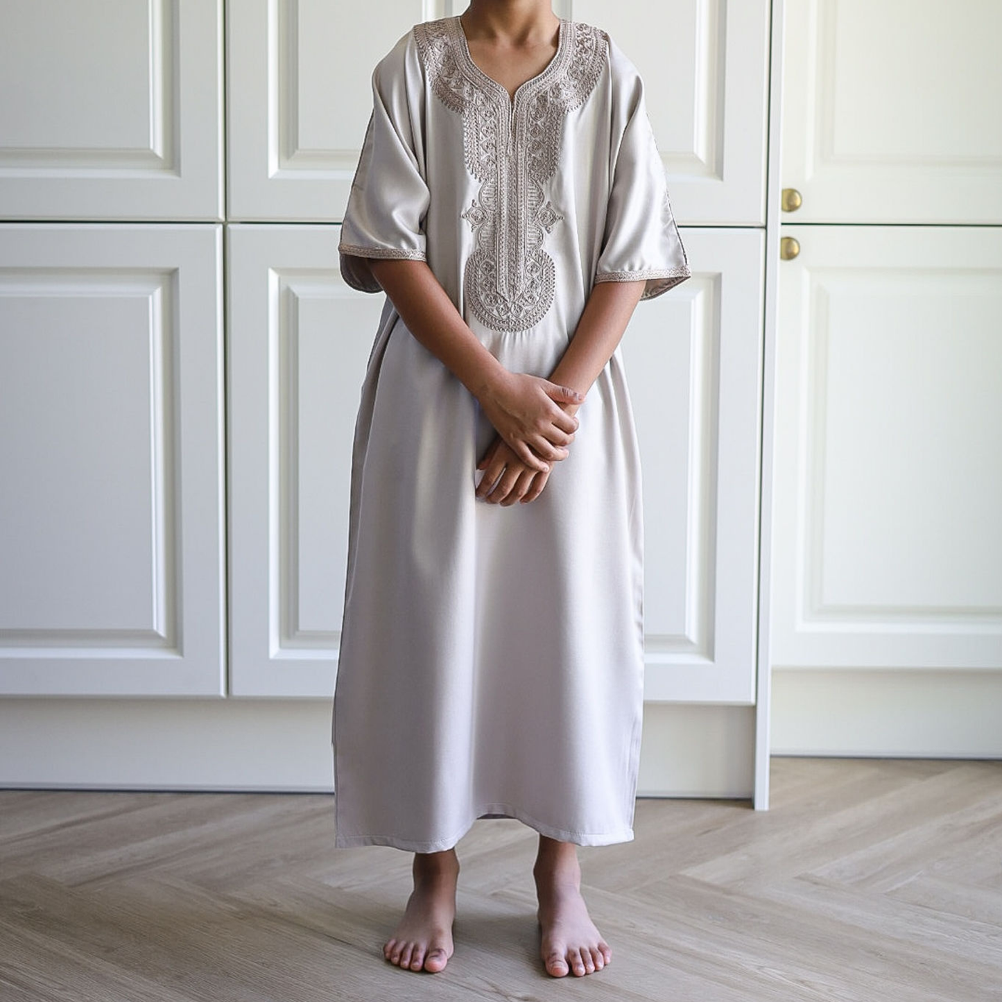 Beige - Kids Moroccan Thobe - Gaberdine Fabric