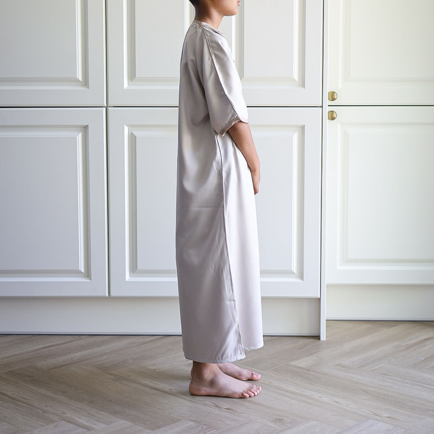 Beige - Kids Moroccan Thobe - Gaberdine Fabric