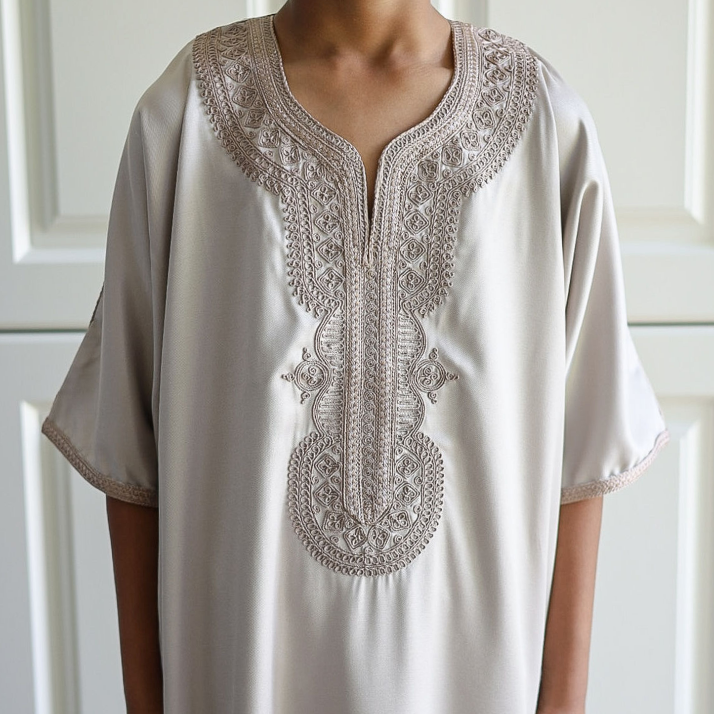 Beige - Kids Moroccan Thobe - Gaberdine Fabric