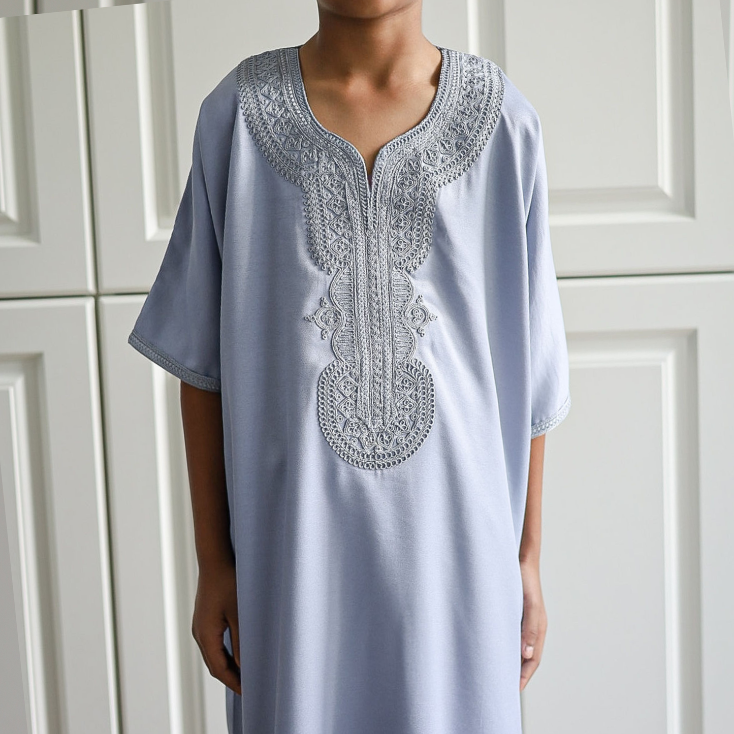 Steel Blue - Kids Moroccan Thobe - Gaberdine Fabric