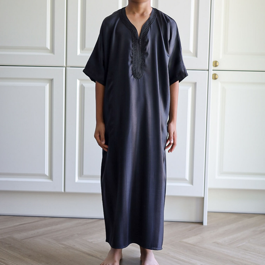 Black - Kids Classic Moroccan Thobe - Striped
