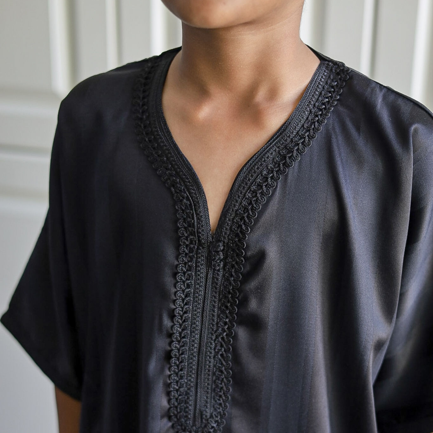Black - Kids Classic Moroccan Thobe - Striped