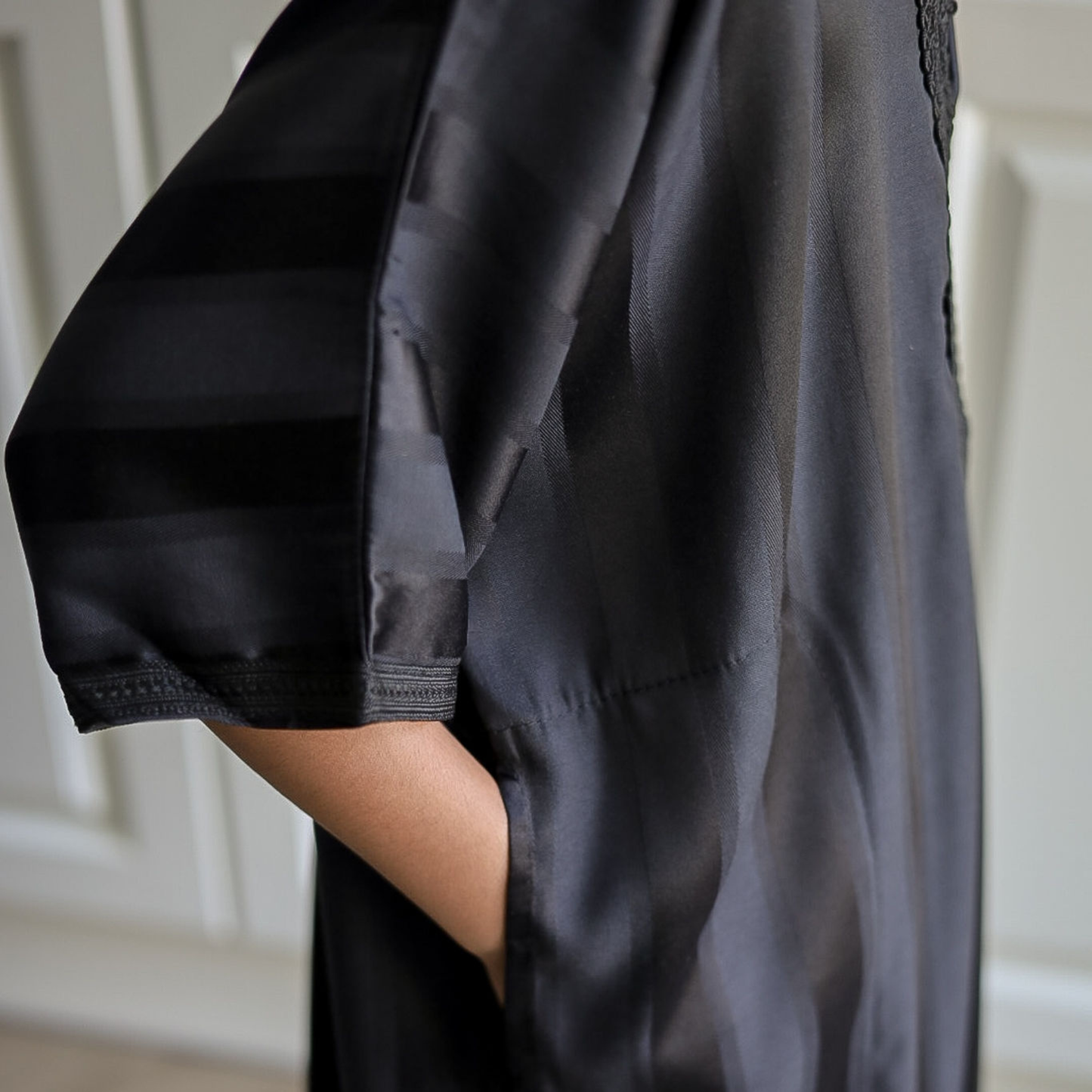 Black - Kids Classic Moroccan Thobe - Striped