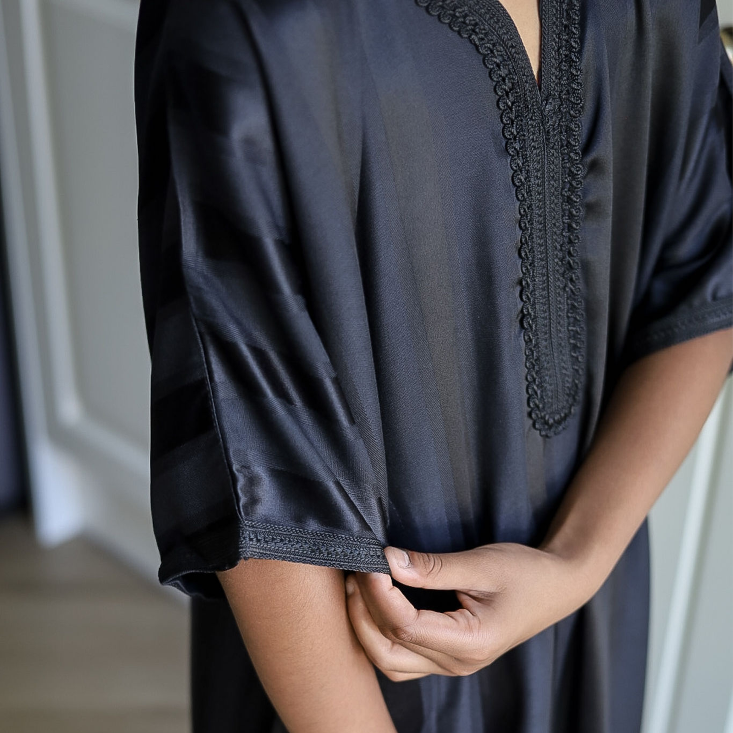 Black - Kids Classic Moroccan Thobe - Striped