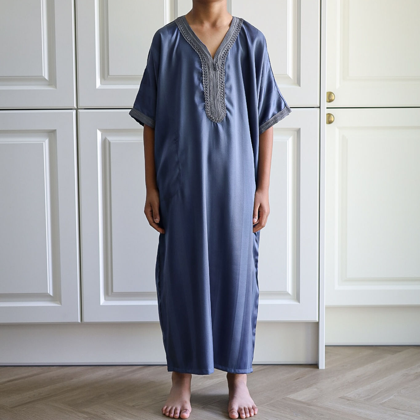 Blue - Kids Classic Moroccan Thobe - Striped