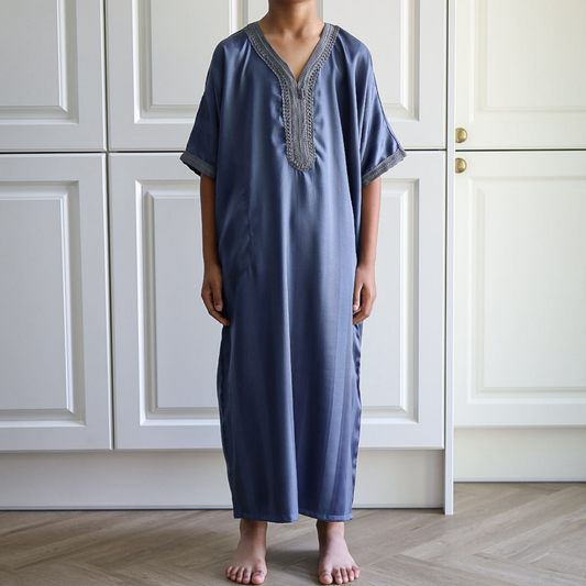 Blue - Kids Classic Moroccan Thobe - Striped