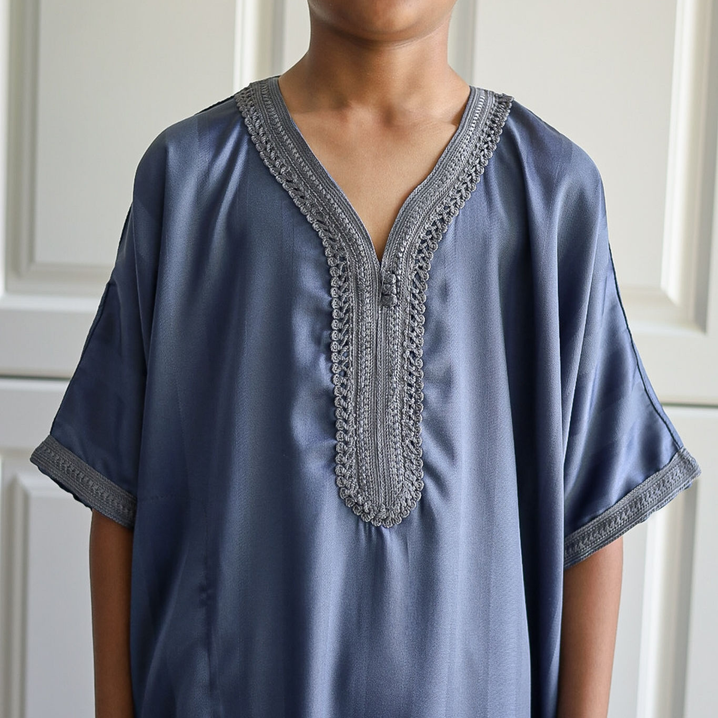 Blue - Kids Classic Moroccan Thobe - Striped