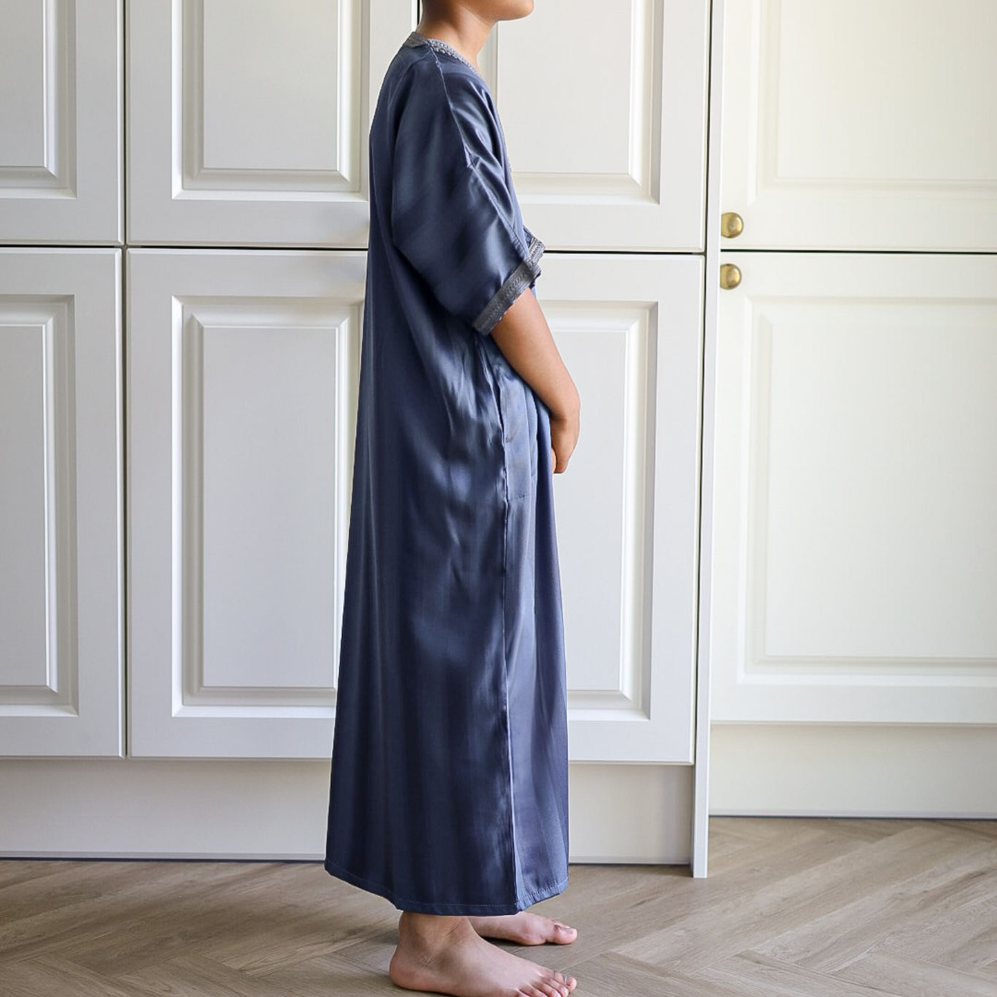 Blue - Kids Classic Moroccan Thobe - Striped