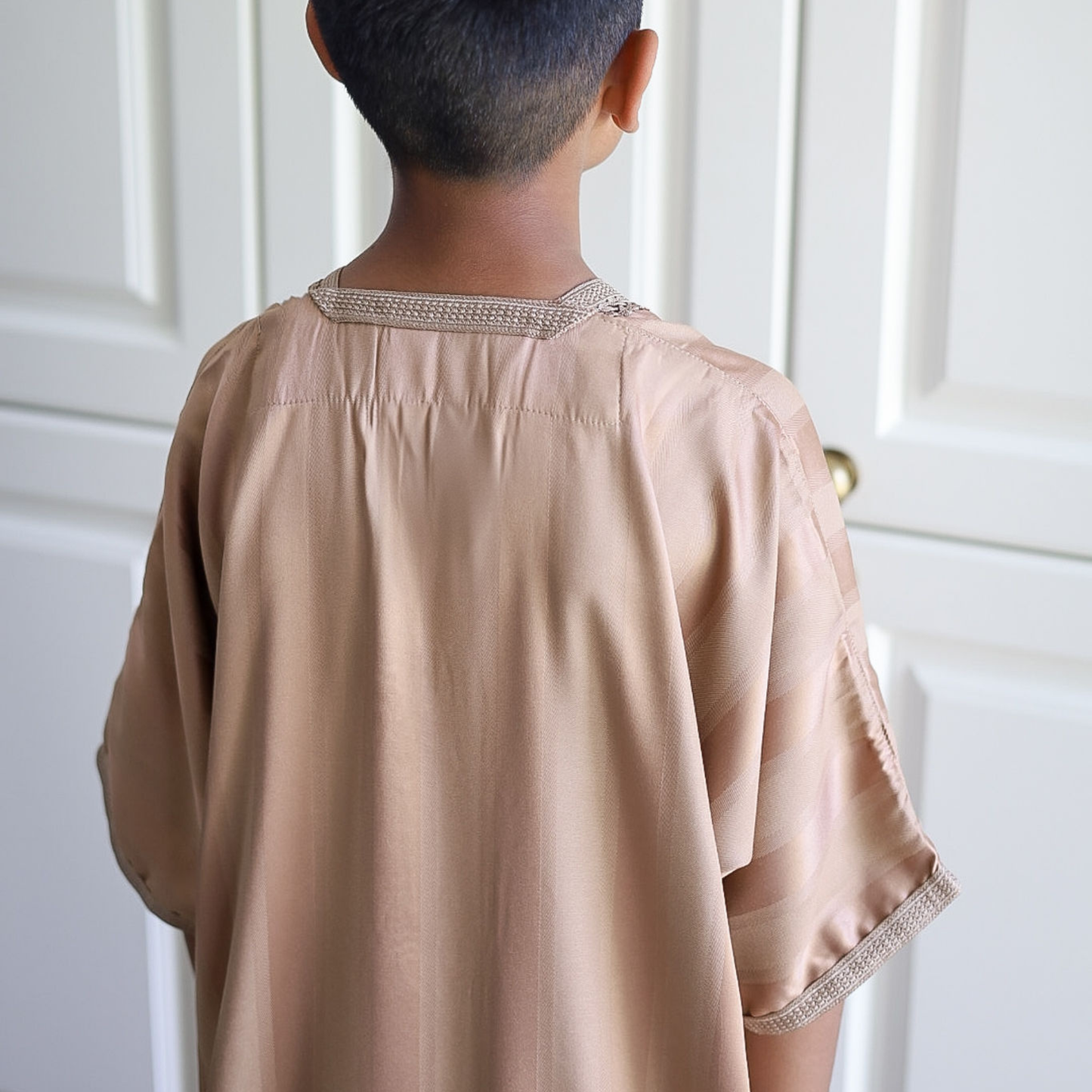 Beige - Kids Classic Moroccan Thobe - Striped