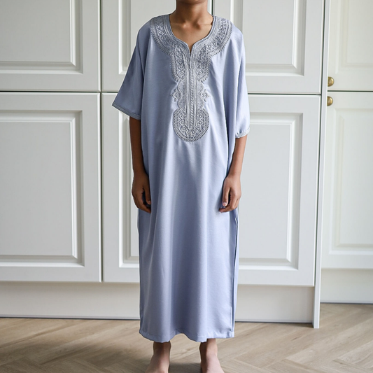 Steel Blue - Kids Moroccan Thobe - Gaberdine Fabric
